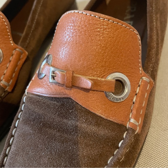 Prada vintage brown suede loafers size 39 buckle leather fits 9 or 9 1/2 - Picture 10 of 13